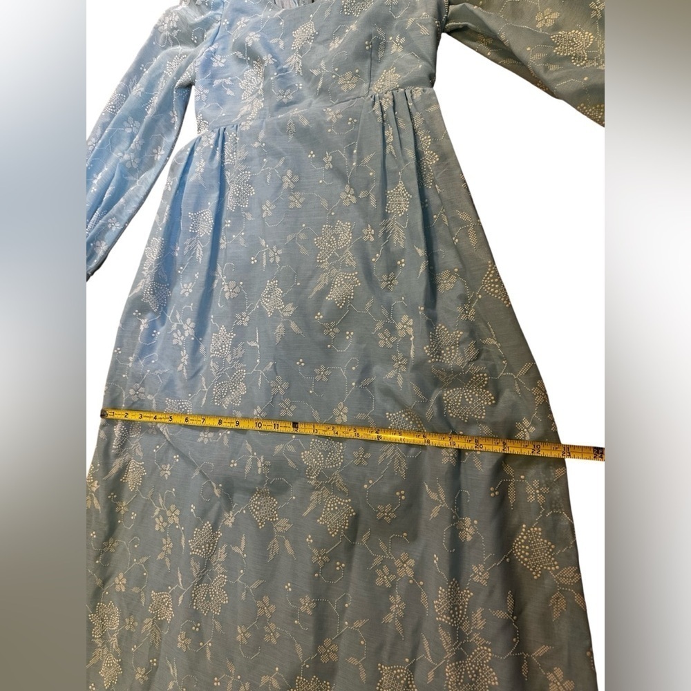 VTG 60s Handmade Blue/White Raised Design Women’s Lantern Sleeve Empire Waist XS - Picture 13 of 14